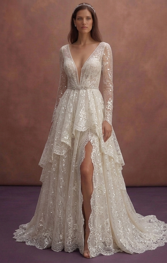 Sequined Tulle Wedding Dresses with Modern Glamour