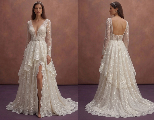 Sequined Tulle Wedding Dresses with Modern Glamour