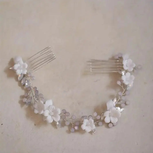 Porcelain Flower Hair Comb Pin Clip Leaf Head Piece For Brides Bridesmaids Crystal Hairpins Wedding Accessories Bridal Jewelry