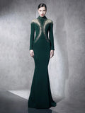 Newest Fashion Designer Party Vestido Women'S Diamonds Mesh Long Sleeves Bodycon Mermaid Long Maxi Dress