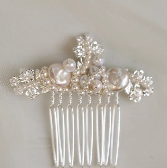 Pearls Hair Comb Pin Clip Silver Color Head Piece For Bride Bridesmaids Women Hairpin Earring Bridal Jewelry Wedding Accessories 2