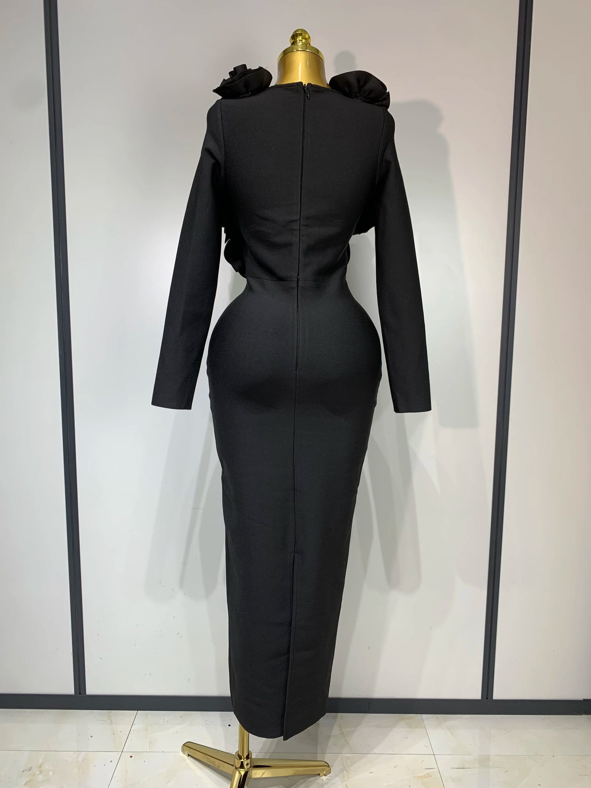 Sexy Fashion Red 3D Flower Long Sleeves Bodycon Bandage Dress Women Celebrity Elegant Evening Party Club Luxury Birthday Dresses