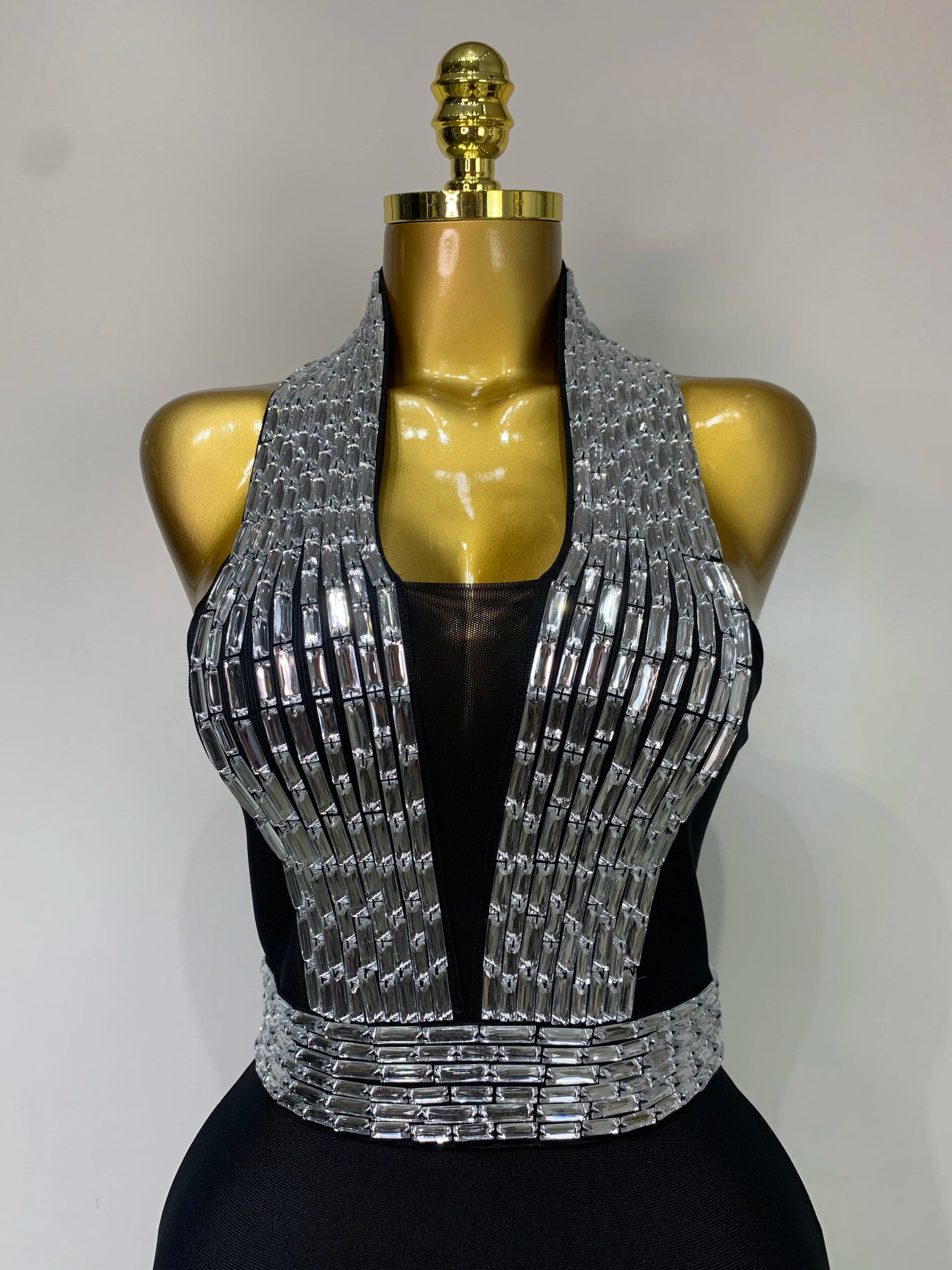 Women Celebrity Sexy Halter Diamonds Black Midi Bodycon Bandage Dress Elegant Evening Club Party Outfit Luxury Birthday Dress