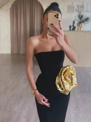 Sexy Women's 3D Flower Decorative Bandage Dress Strapless Sleeveless Bodycon Off Back Long Dresses Evening Party Vestidos