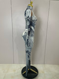 Trendy Women Sexy Rhinestones Printed Skinny Jumpsuit High Street Performance Dance Costume Bar Club Show Stage Wear