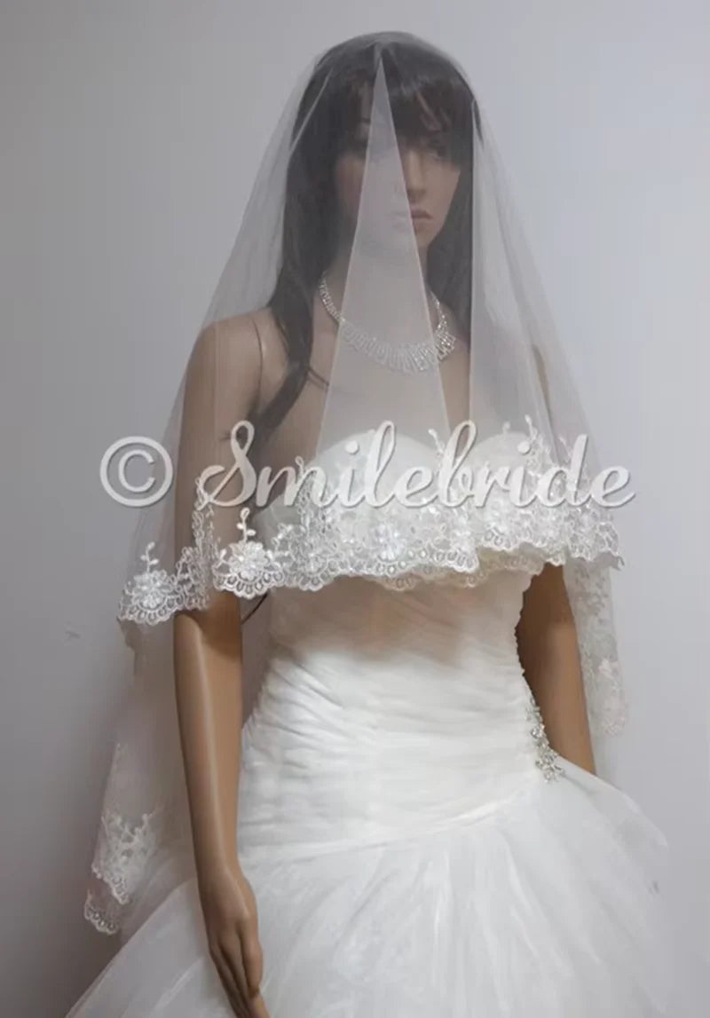One layer 65" (165cm) Lace Wedding Veil No Comb
