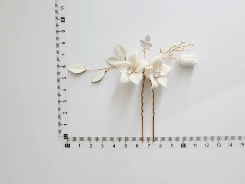 Bridal Jewelry Porcelain Flower Hair Clip Comb Crystal Hairpin Women Bride Bridesmaids Gold Color Head Piece Wedding Accessories