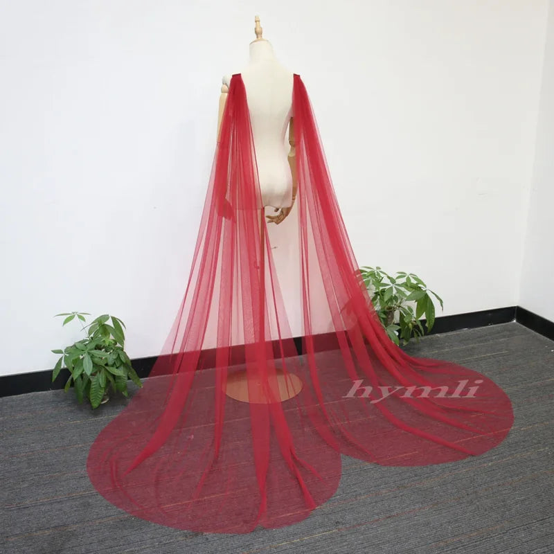 Detachable Wine Red Tulle Bridal Wings , Beach Bridal Cape Veil , Shoulder Wing, Minimalist Wedding Cape Red