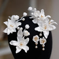 Pearl Head Piece White Flower Floral Hairpins For Brides Women Hair Pins Clips Earrings Set Wedding Accessories Bridal Jewelry a