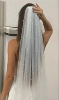 Pearl Veil with Metal Comb , Elbow Length Wedding Veil ,Fingertip Length Bridal Veil , Waltz Veil ,Chapel Veil , Cathedral Veil White 250cm