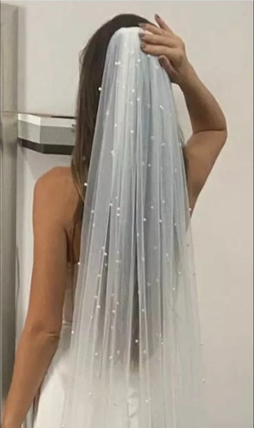 Pearl Veil with Metal Comb , Elbow Length Wedding Veil ,Fingertip Length Bridal Veil , Waltz Veil ,Chapel Veil , Cathedral Veil White 250cm