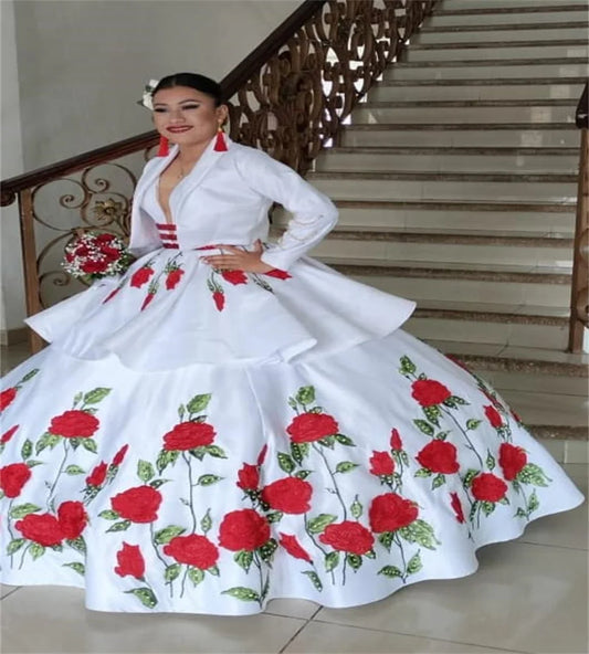 Customized Mexican Charro Quinceanera Dress With Jacket Two Pieces Short Vestio De 15 Año Para Xv Embroidery 2 in 1 Birthday