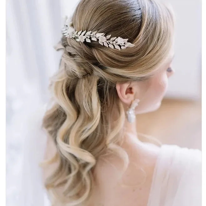Wedding Accessories Long Hair Comb Pin Porcelain Flower Hairpins For Brides Women Leaf Headband Headpieces Bridal Jewelry