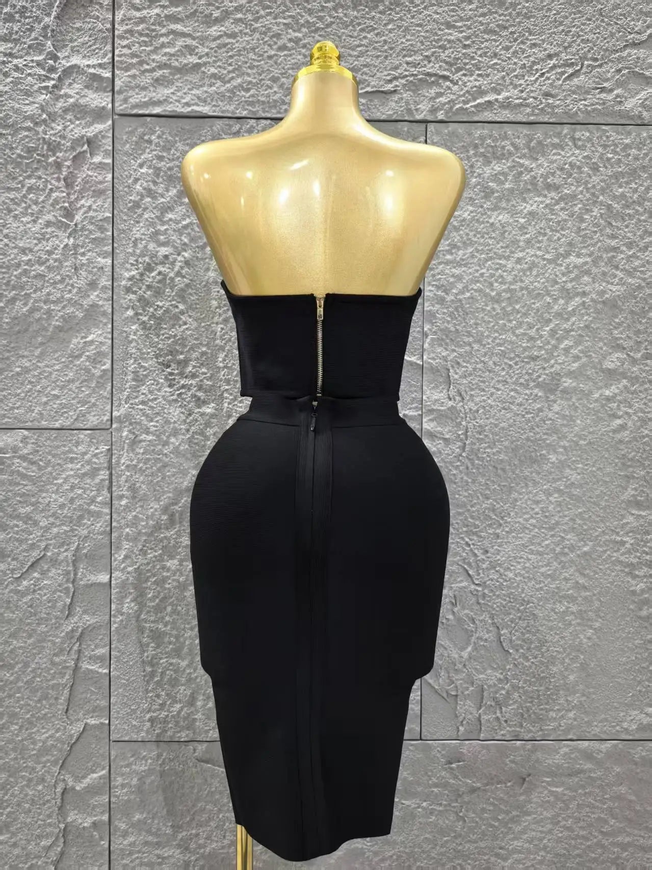 Women Sexy Strapless 2 Pieces Bodycon Rayon Bandage Midi Dress Nightclub Party Fashion Birthday Dress