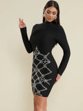 Spring Elegant Women's Bandage Dress Stand Collar Long Sleeve Light Luxury Hot Diamond Bodycon Dress Club Party Vestidos