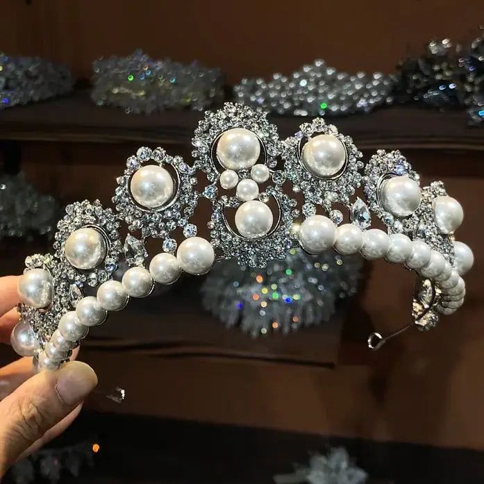 Wedding Hair Accessories Crystal Pearl Tiaras and Crowns Rhinestones Diadem For Bride Women Prom Pageant Headband Bridal Jewelry a