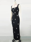 Elegant Women Light Luxury Nail Bead Bandage Dress Camisole Square Neck Sleeveless Bodycon Long Dress Evening Party Vestido