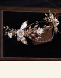 Wedding Hair Accessories Porcelain Flower Headband Tiara Vintage Gold Color Headpiece Crown For Brides Hairbands Bridal Jewelry