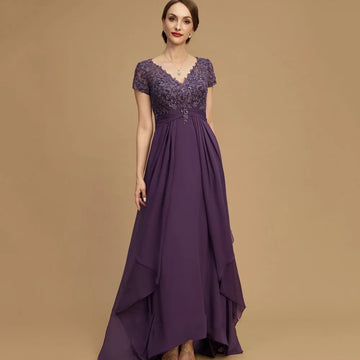 Mother Of The Bride Dress - Evening Gowns V Neck A Line Elegant Bride Party Dress Lace Short Sleeve robes invitée mariage
