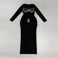 High Quality Women Long Sleeve Sqaure Collar Shinning Diamond Bodycon Long Bandage Dress Celebrate Elegant Evening Party Wear