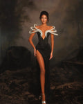 Arrival Women Sexy Big Pearl Beading Strapless Bodycon Long Bandage Dress Celebrate Evening Party Birthday Outfit black