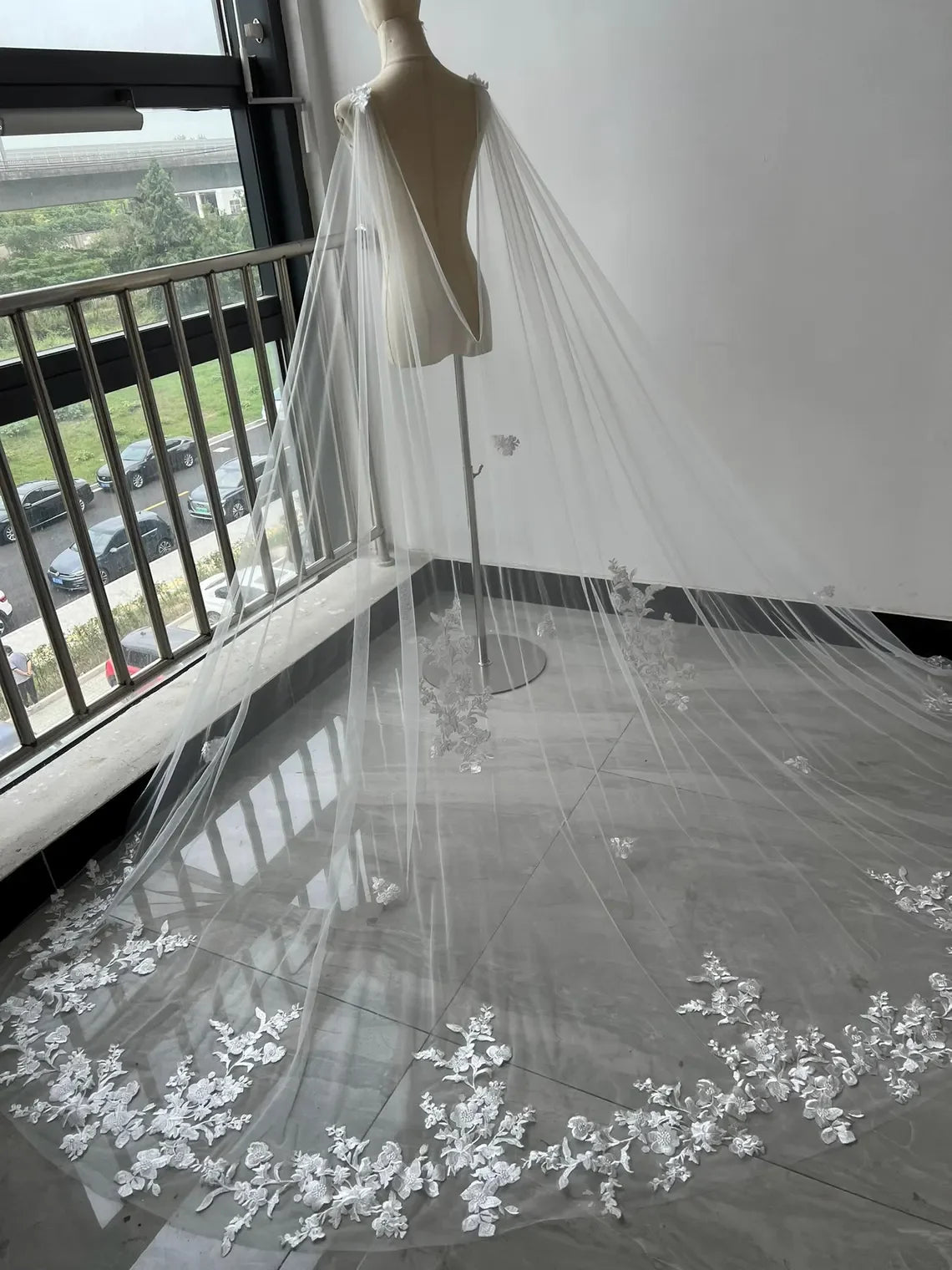 Lace Bridal Cape Veil in White Off-white Ivory Cathedral Wedding Veil