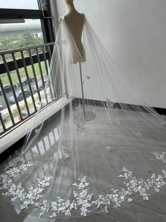Lace Bridal Cape Veil in White Off-white Ivory Cathedral Wedding Veil