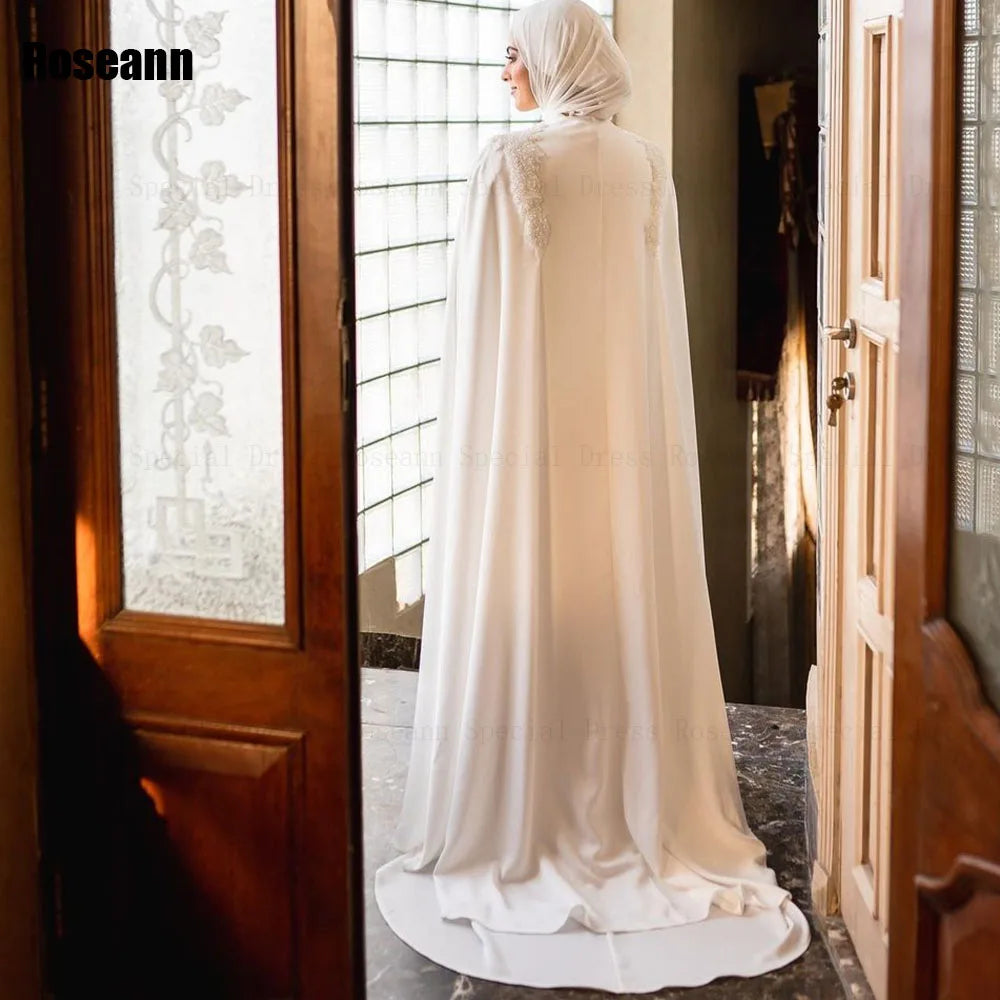 Customized Muslim New A-line Wedding Dresses Applique Paillette Vertically Draped Pleat Bride Dress Brush Train robe de mariée