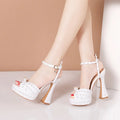 Summer Beaded Thick Heeled Women Gladiator Sandals Luxury Pearls Platform Wedges 14cm High heels Fashion Wedding Banquet Shoes