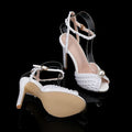 Luxury Handmade Pearl Peep Toe Women Sandals Fashion Summer Wedding Princess Thin High heels Elegant Party Prom Bridal Shoes