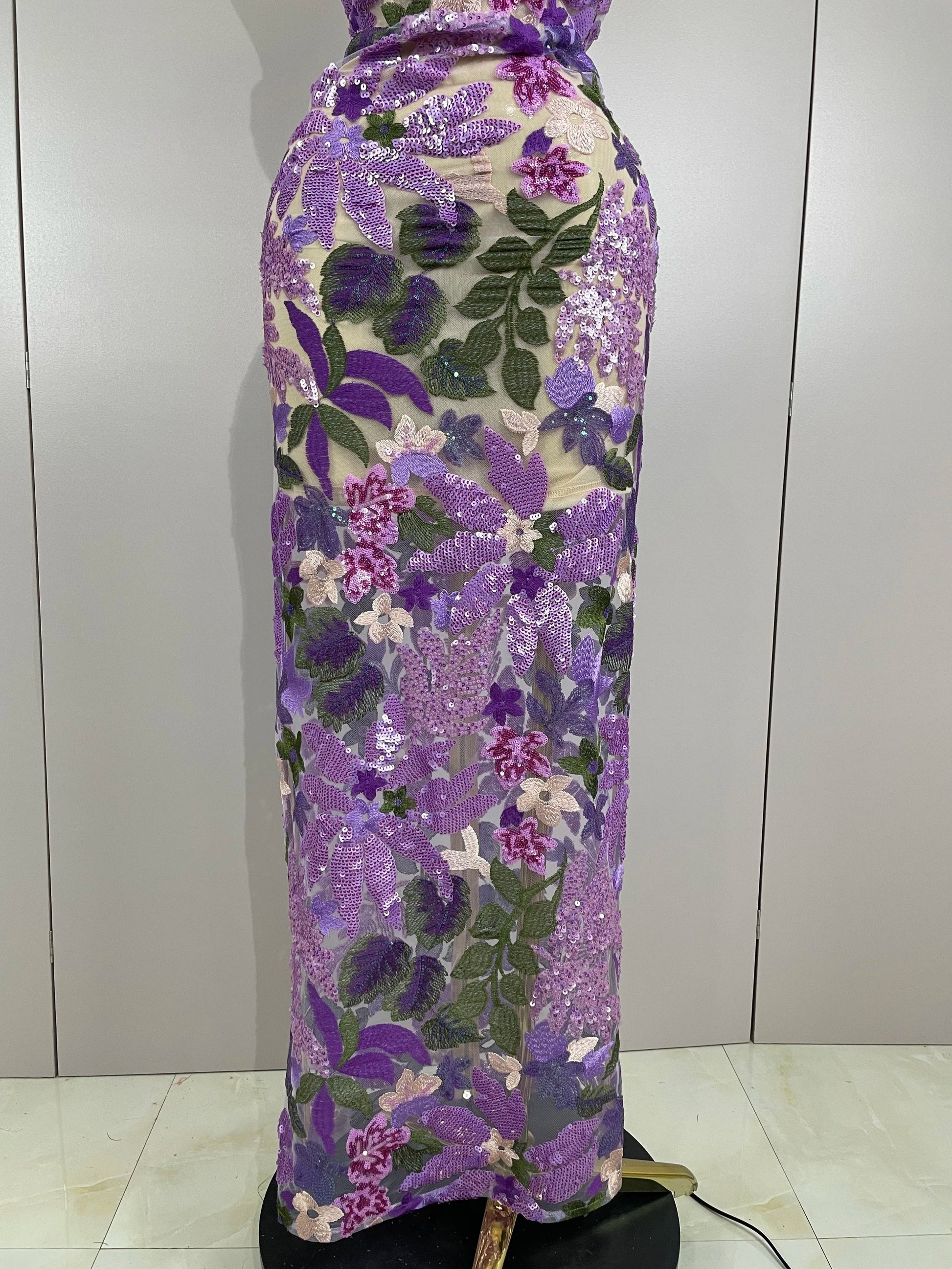Sexy Strapless Floral Sequin Long Dress Women Sequins Flower Backless Long Slim Dress Evening Party Runway Gown Dress