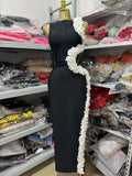 New Women Sleeveless Sexy Side Hollow Out Florals Bodycon Long Bandage Dress Celebrate Fashion Evening Party Cocktail Wear