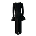 Black Color Women Long Sleeve Sexy Sqaure Collar Shinning Crystal Bodycon Long Bandage Dress Celebrate Evening Party Outfit
