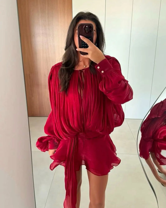 Christmas Style Women Long Puff Sleeve Sexy Ball Gown Mini Dress Celebrate Birthday Party Vacation Outfit