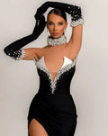 Luxury Pearl Beading Necklace Fashion Golves Black Velvet Strapless Floor Length Dress Celebrity Party Dress Birthday Vestido