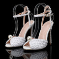 Luxury Handmade Pearl Peep Toe Women Sandals Fashion Summer Wedding Princess Thin High heels Elegant Party Prom Bridal Shoes