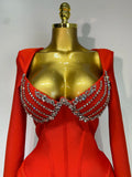 Women Sexy Luxury Sparkly Diamond Bandage Long Sleeve Bodycon Dress Celebrity Elegant Evening Club Pary Birthday Dresses