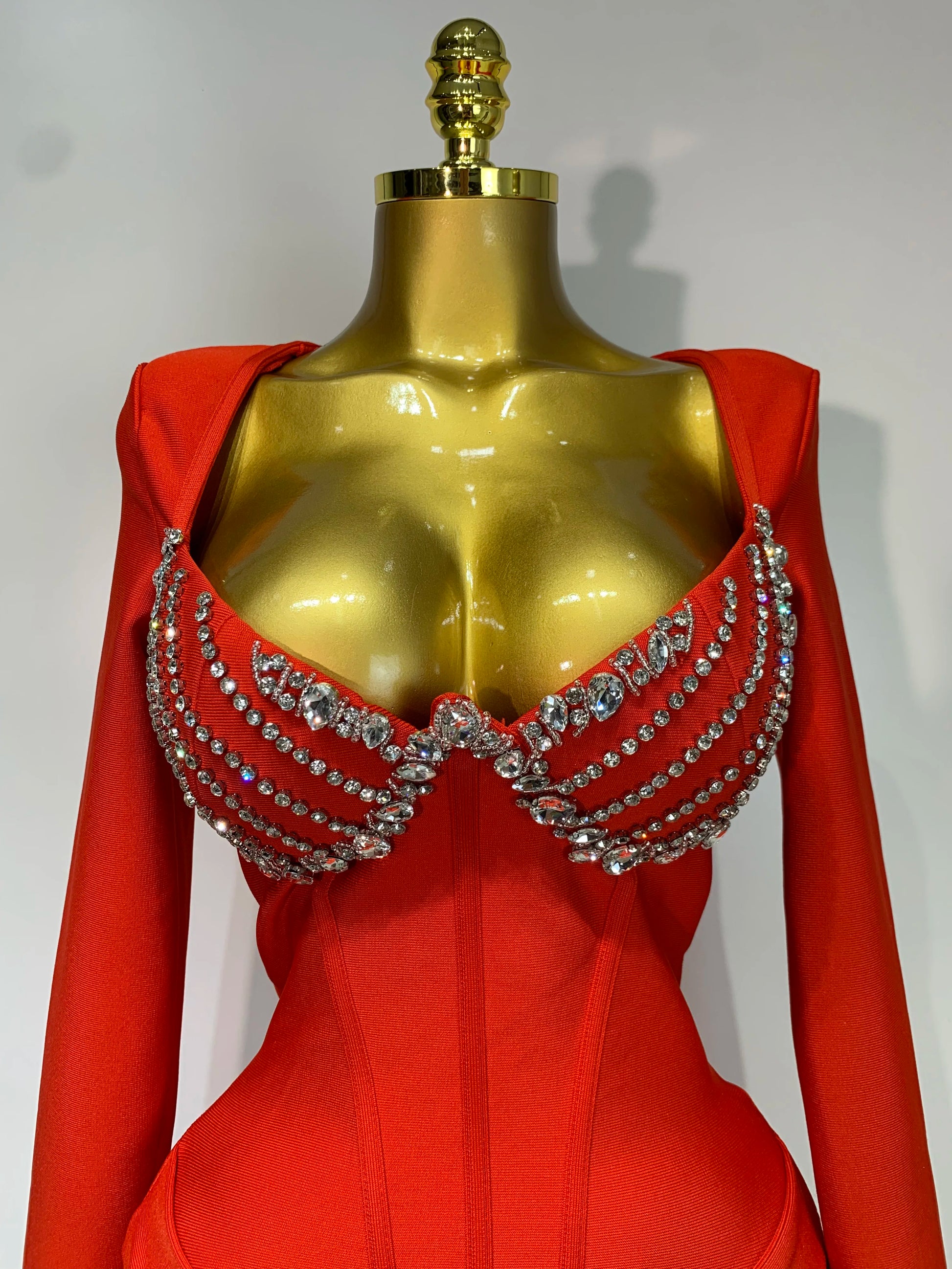 Women Sexy Luxury Sparkly Diamond Bandage Long Sleeve Bodycon Dress Celebrity Elegant Evening Club Pary Birthday Dresses