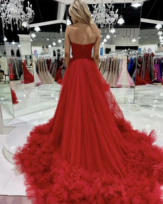 Princess Red Prom Dress Sweetheart Ball Gown Vestidos De Noche Multilayer Puffy Prom Dress Sleeveless Weddding Dress