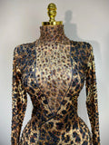 Women Stretch Leopard Print Sexy Bodycon Jumpsuit Bar Nightclub Singer Dancer Luxury Diamond Stage Performance Outfit