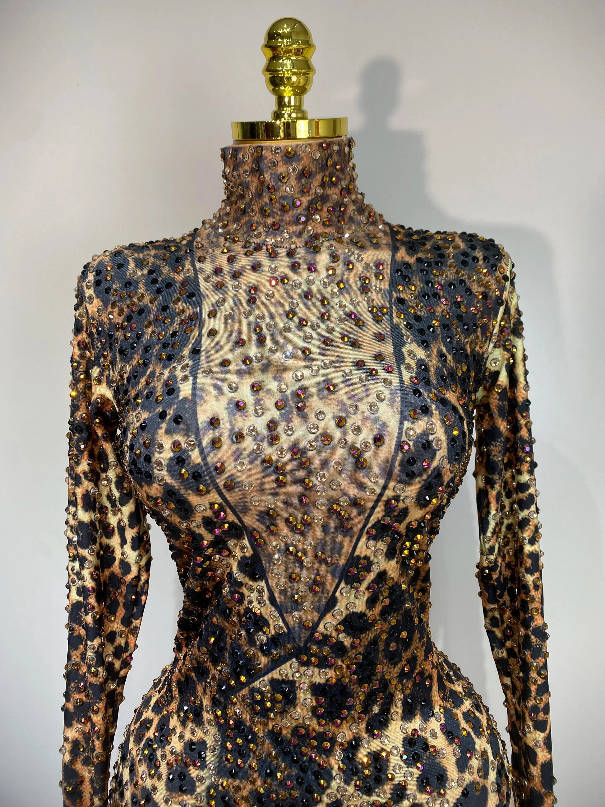 Women Stretch Leopard Print Sexy Bodycon Jumpsuit Bar Nightclub Singer Dancer Luxury Diamond Stage Performance Outfit