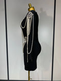 Luxury Birthday Dress Women Beading Diamond Black Bodycone Bandage Wrapped Hip Dress Elegant Long Sleeves Evening Party Gown