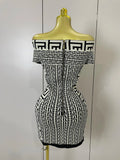 Women Sexy Jacquard Slash Neck Off Shoulder Bodycon Mini Bandage Dress Elegant Evening Birthday Party Dress