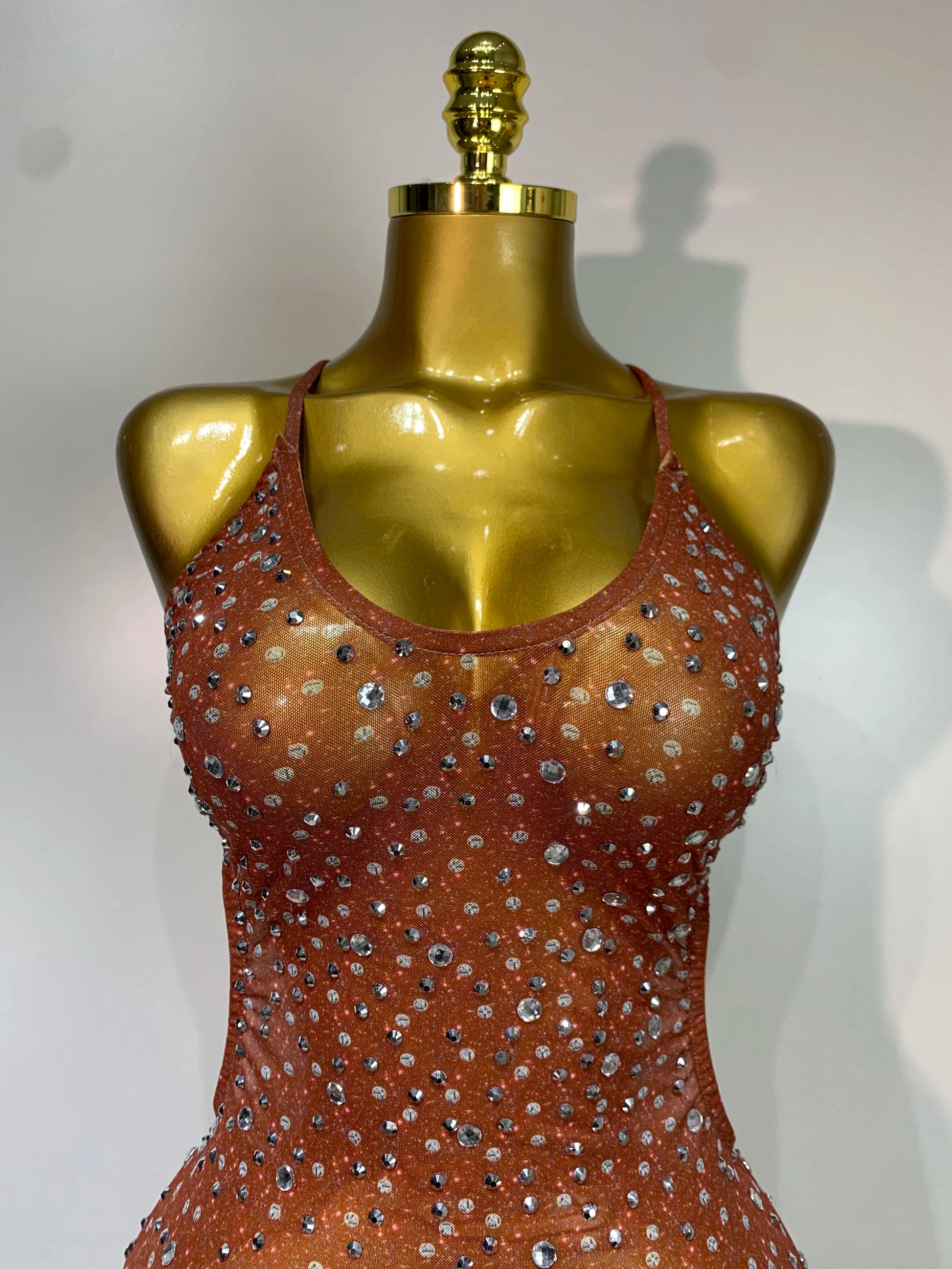 Women Sexy Backless Rhinestones Mesh Stretch See Through Maxi Dress Luxury Birthday Performance Singer Stage Costume Vestido