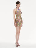 Women Sexy Halter Off the Shoulder Embroidery Bodycon Mini Dress Backless Celebrate Birthday Party Girls' Vacation Outfit