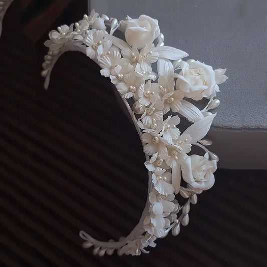 Bridal Hair Jewelry Flower Headband Hairband White Floral Headpiece Bride Bridesmaids Headwear Headdress Wedding Accessories