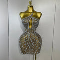 Luxury Sexy Backless Hollow Out Sparkle Diamond Evening Prom Women Birthday Celebrate Stage Nightclub Outfit Dark Brown