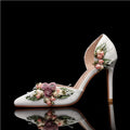 2025 Fashion Flowers Leaf Satin Mary Janes Women Pumps Spring Autumn Elegant Pointed toe Thin High heels Wedding Bridal Shoes White 9cm