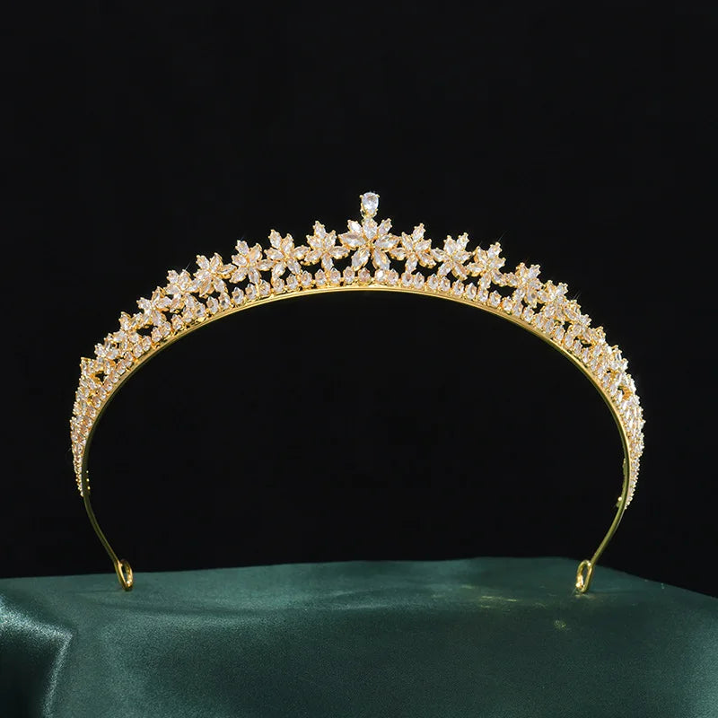 Zirconia Tiara Crown Gold Silver Color Headbands Brides Birthday Gift Zircon Headpieces Wedding Hair Accessories Bridal Jewelry gold color b