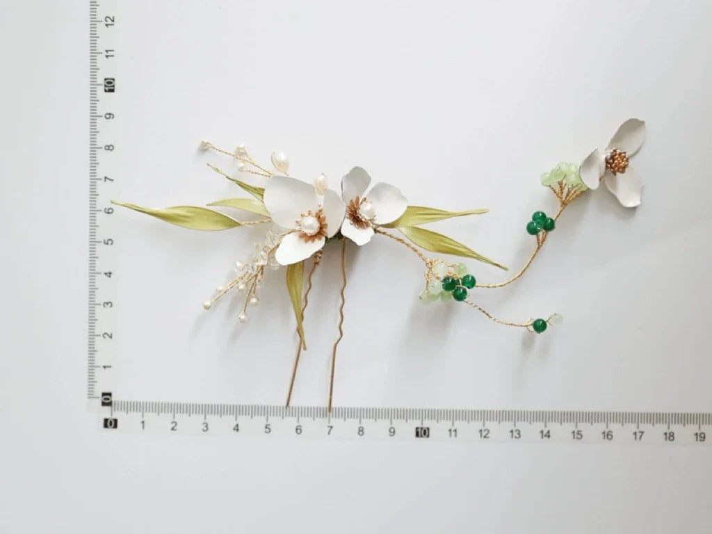 Bridal Jewelry Imitation Pearl Hairpin Gold Color Head Piece For Brides Women Flower Leaf Hair Comb Pin Clip Wedding Accessories a